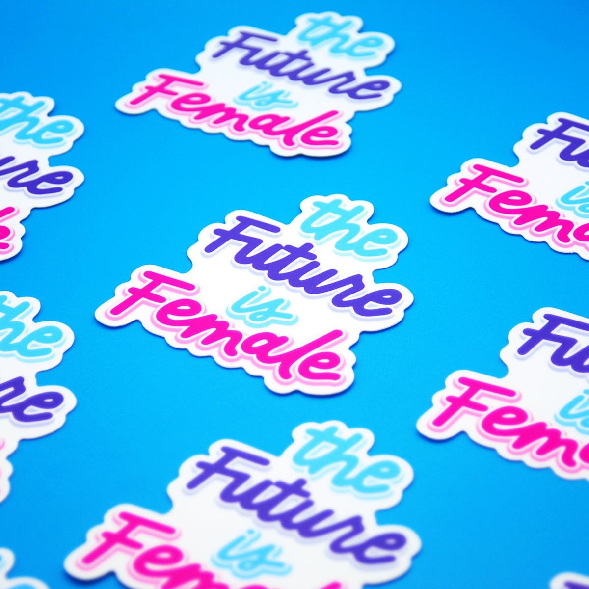 Future is female Vinyl Sticker, On blue background