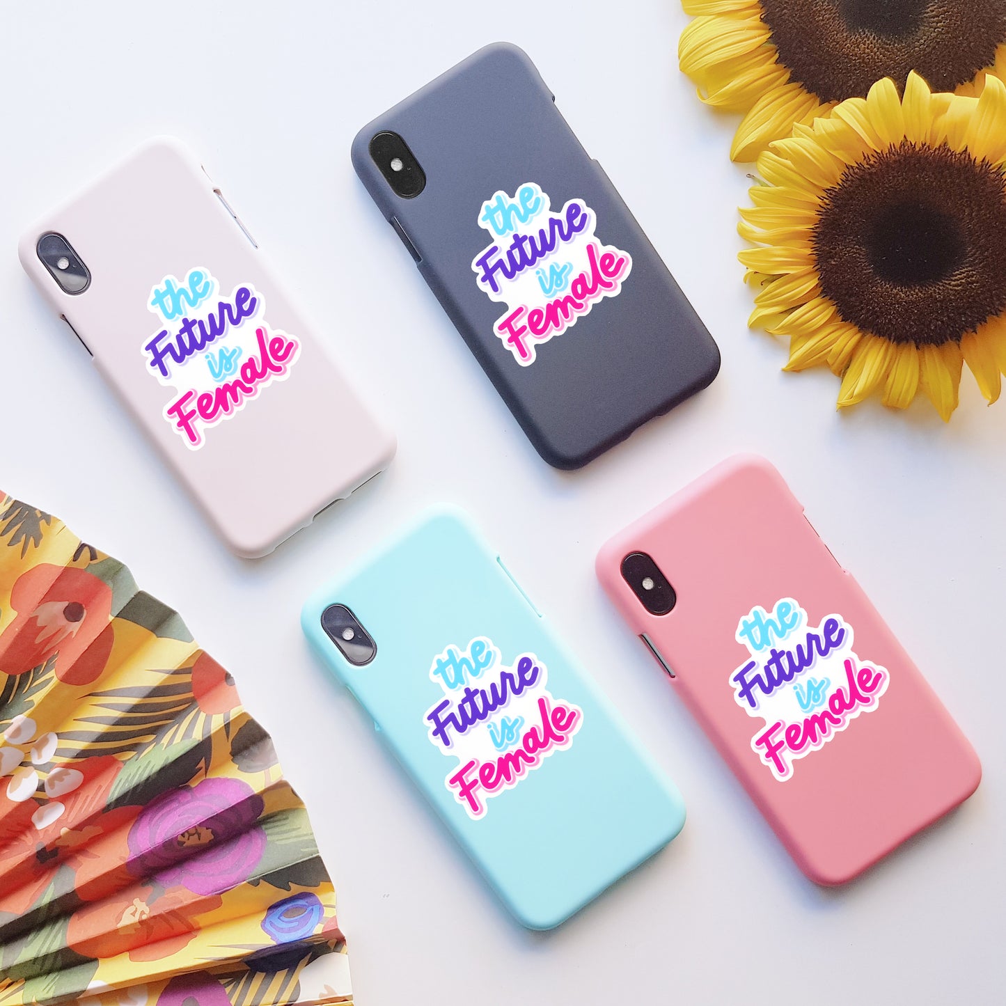 Future is female Vinyl Sticker, On back of phone cases