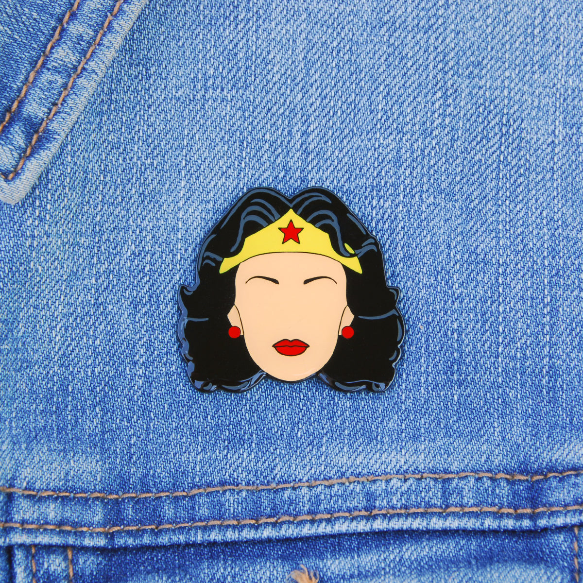 Wonder Woman Lapel Pin, On jean jacket