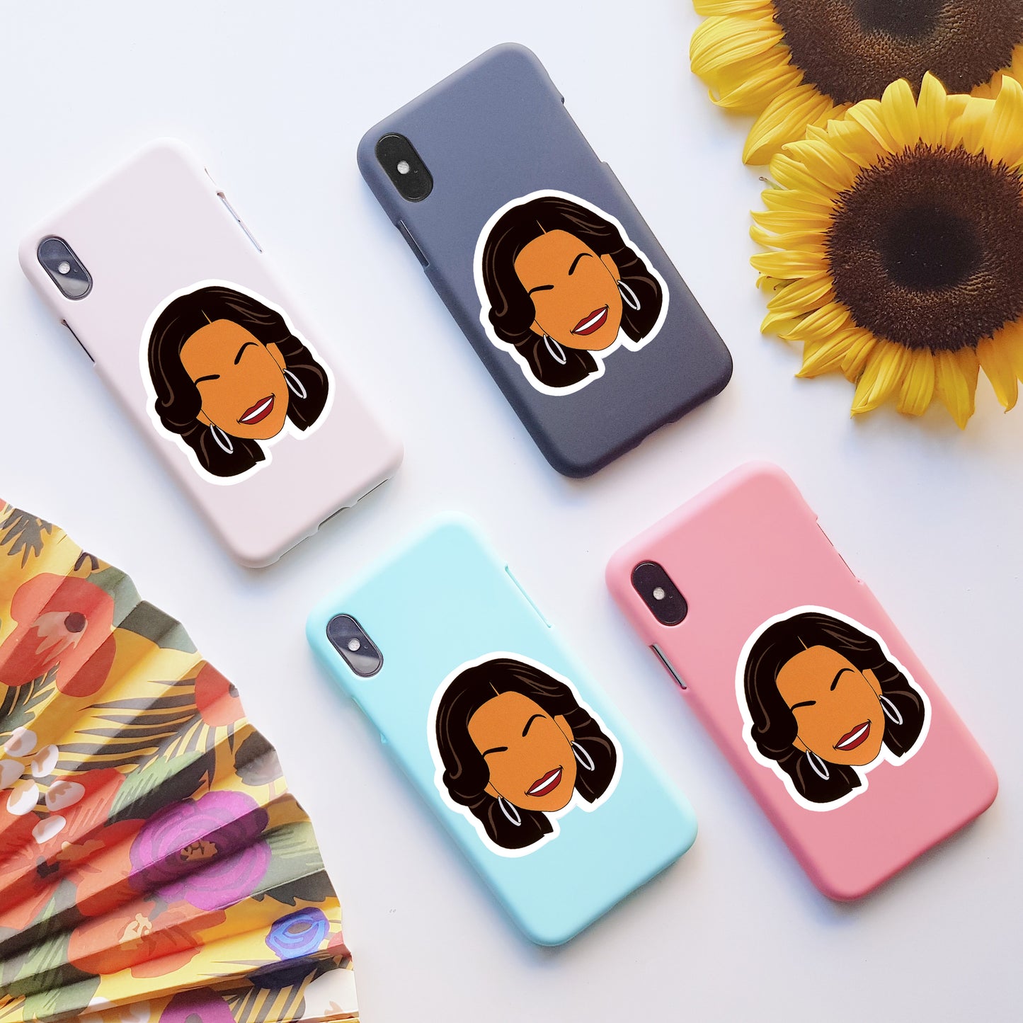 Michelle Obama Vinyl Stickers, On back of phone cases