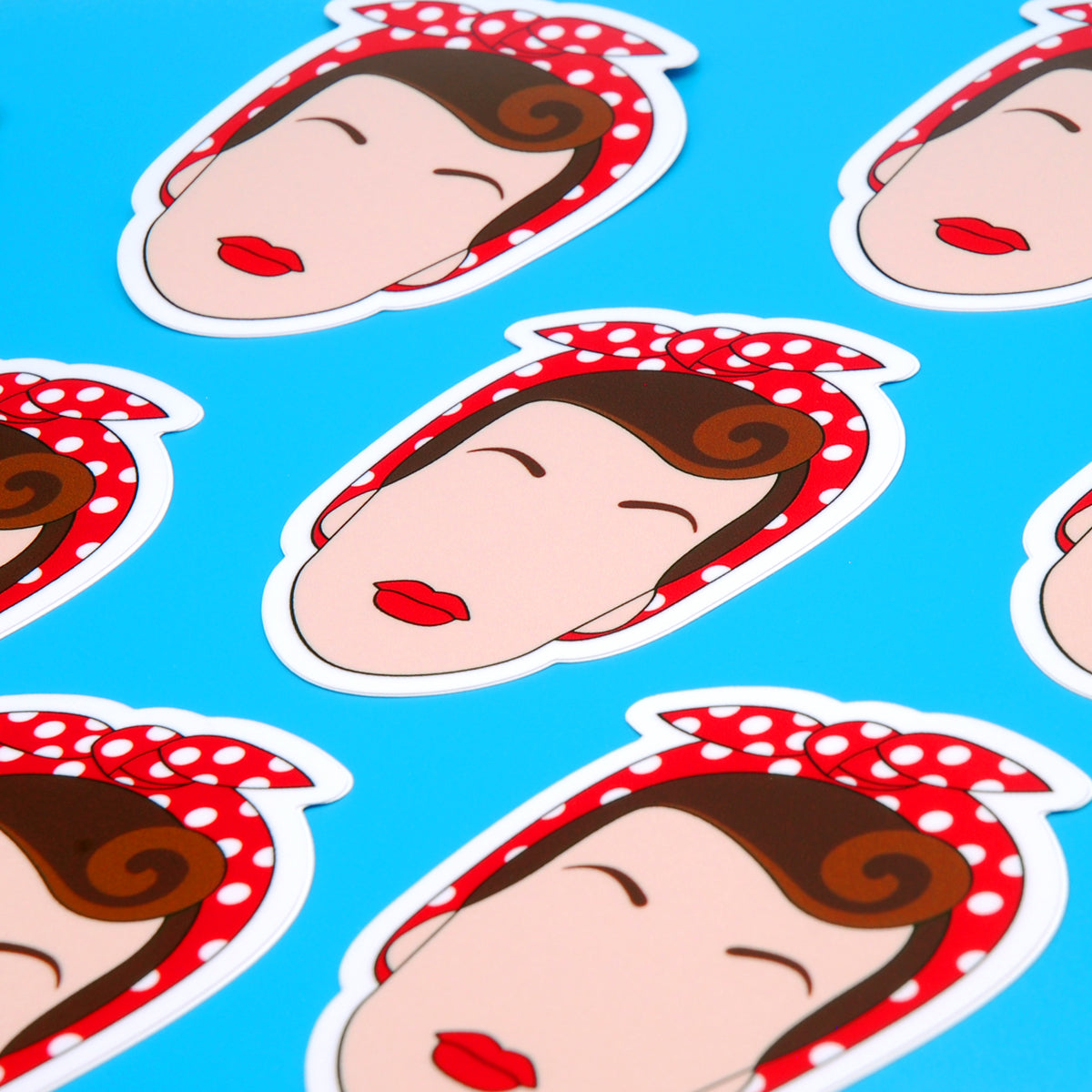 Rosie the Riveter Vinyl Stickers, On blue background