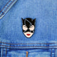 Catwoman Lapel Pin, On jean jacket