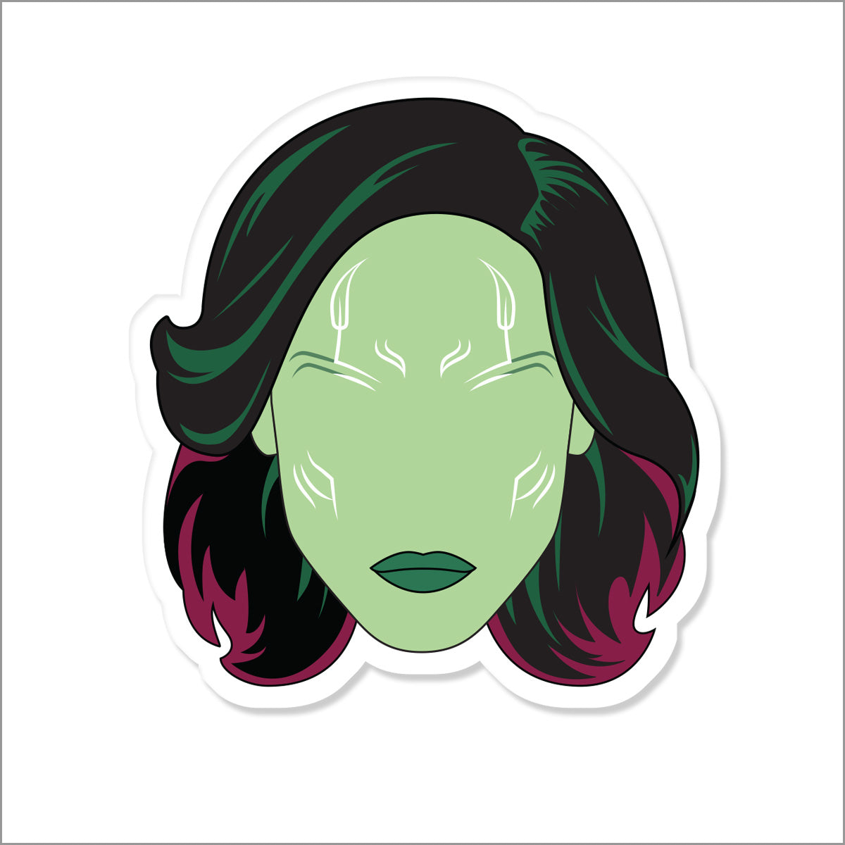 Guardians of the Galaxy Gamora vinyl sticker, front side