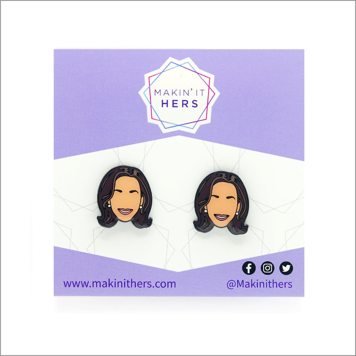 Kamala Harris Earrings, On backing card