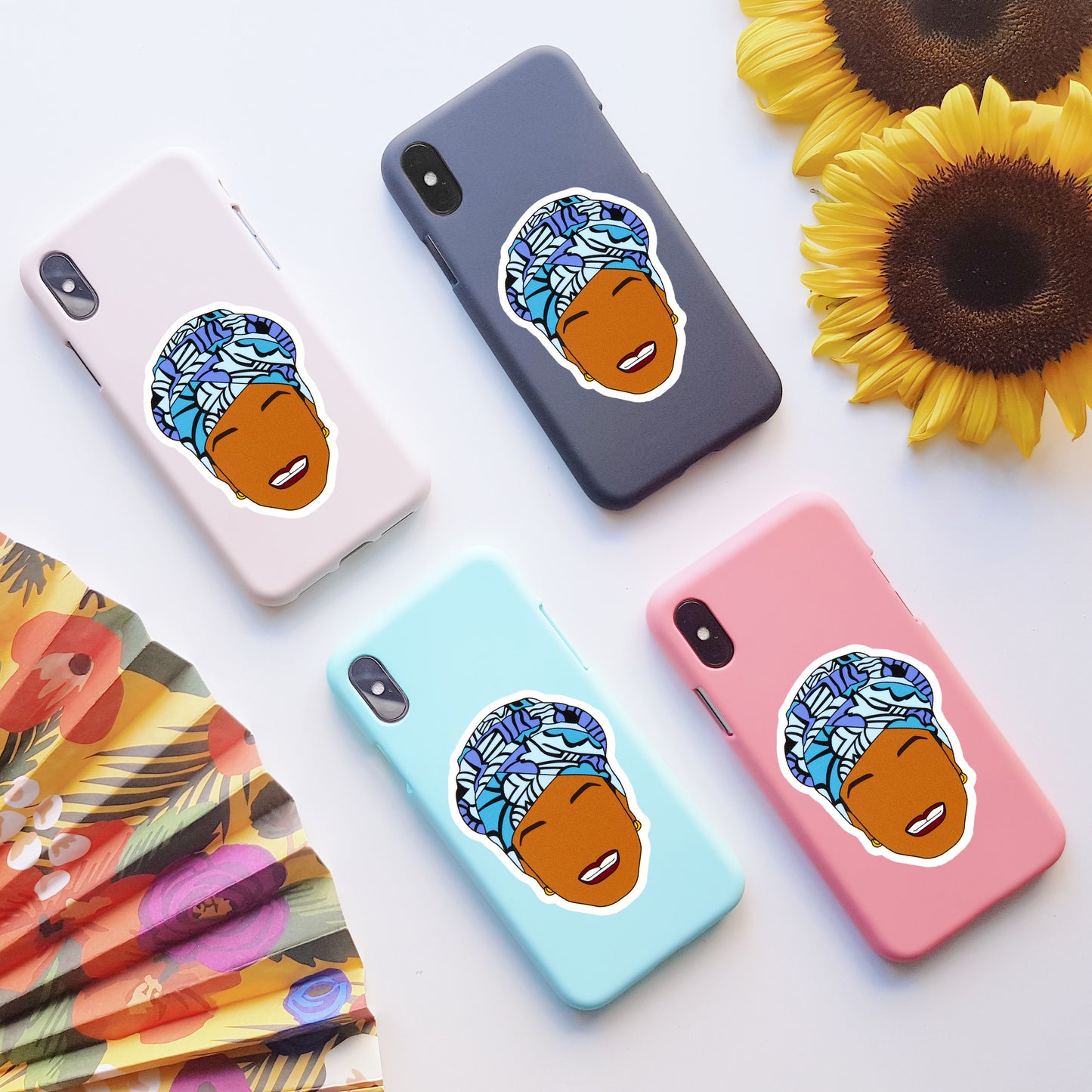 Maya Angelou Vinyl Sticker, On back of phone cases