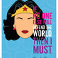 Illustration of Wonder Woman with a quote on a blue background