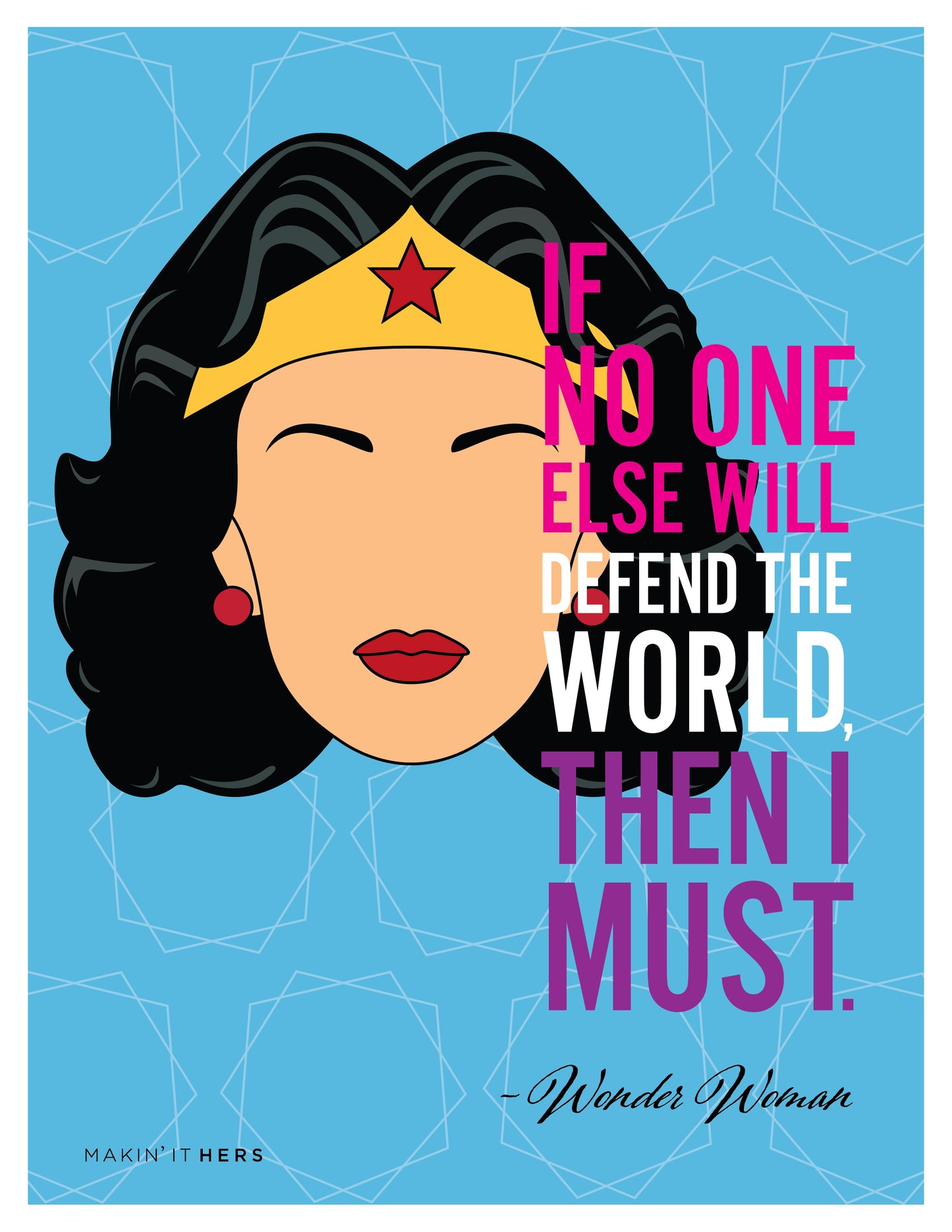 Illustration of Wonder Woman with a quote on a blue background