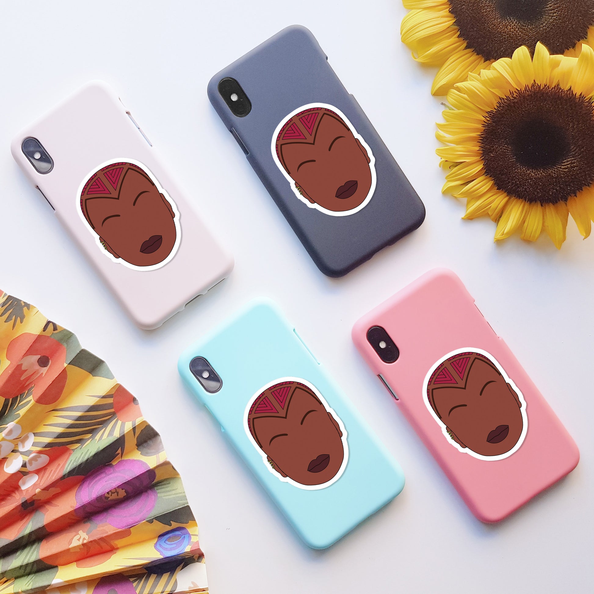 General Okoye vinyl sticker, on back of phone cases
