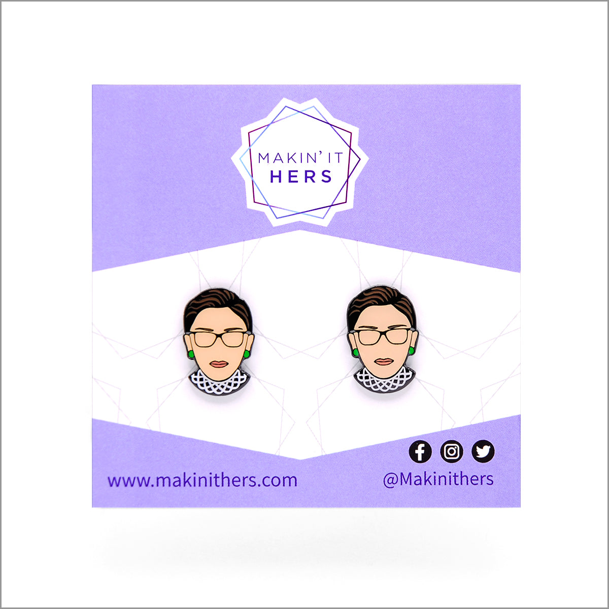 Ruth Bader Ginsburg Earrings, On backing card