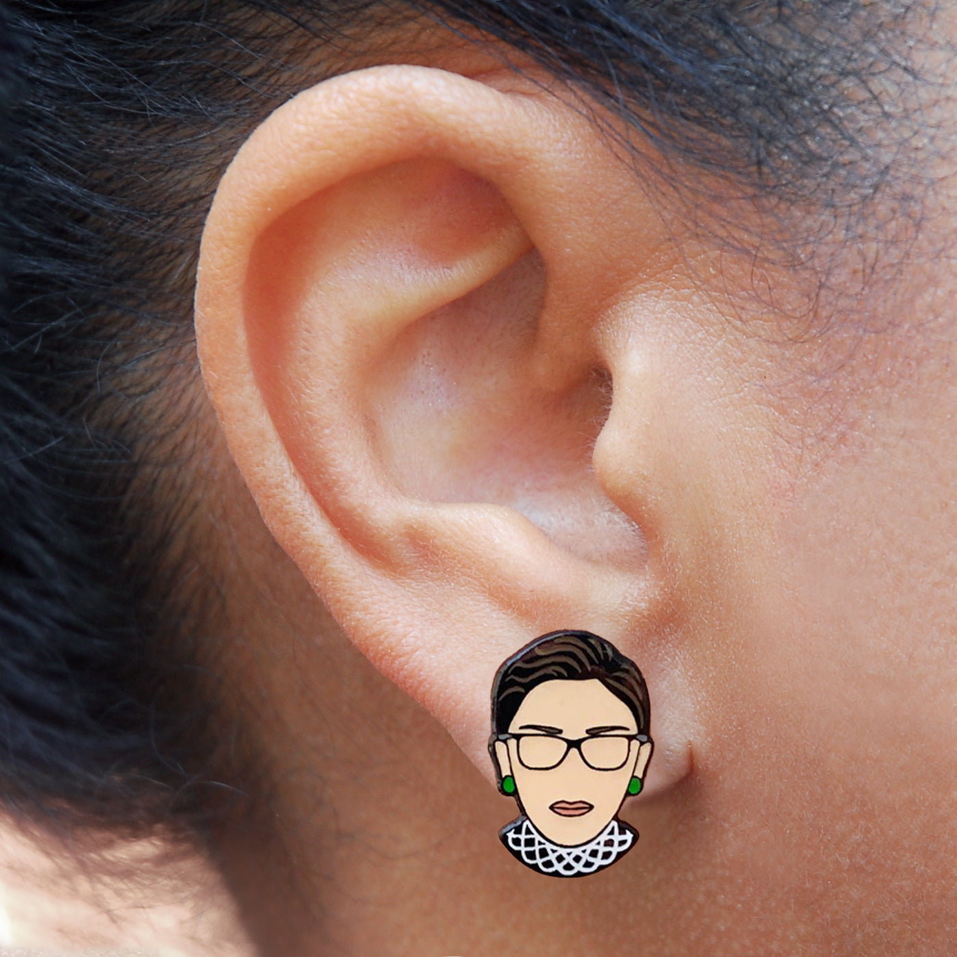 Ruth Bader Ginsburg Earrings, On model