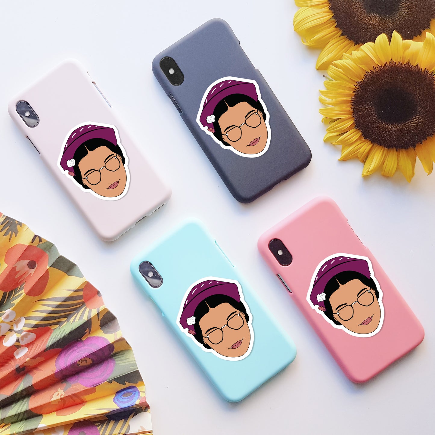 Rosa Parks Vinyl Sticker, on back of phone cases