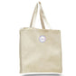 tote bag with a logo on the back.