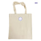 Raw canvas tote bag with a logo on the back on a white background