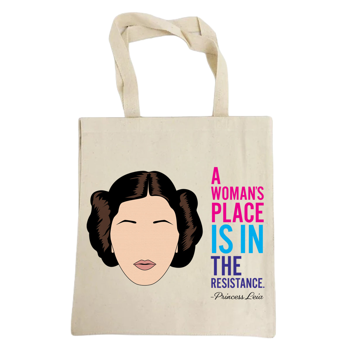 Princess Leia illustration and quote on a canvas tote bag