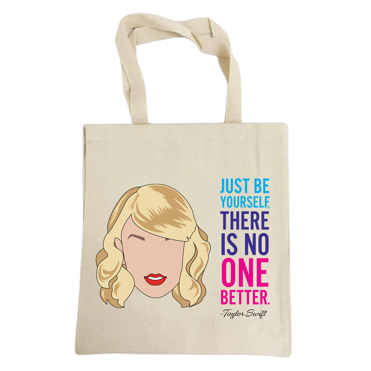 Taylor Swift illustration with a quote on a canvas tote bag