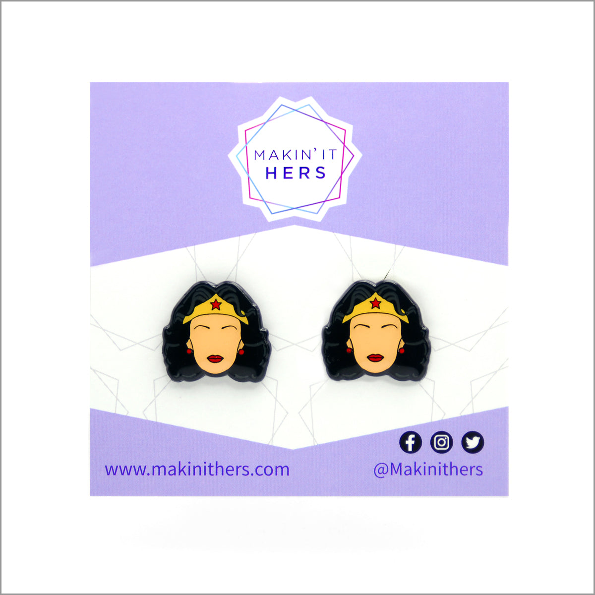 Wonder Woman Earrings, On backing card