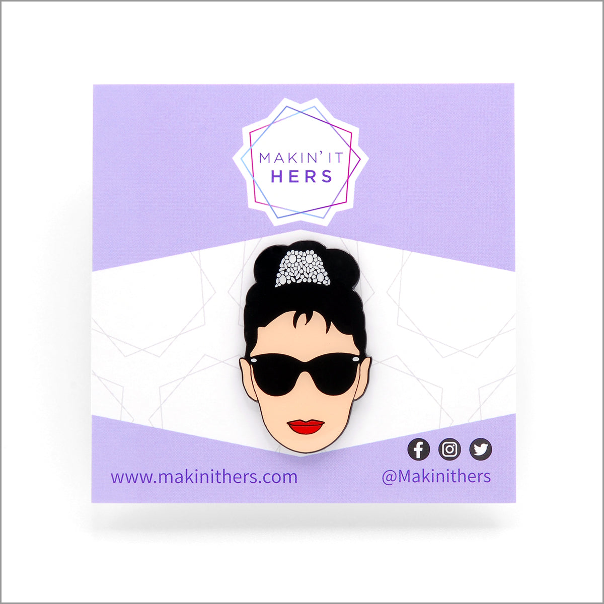 Audrey Hepburn Breakfast at Tiffanys Lapel Pin, On backing card