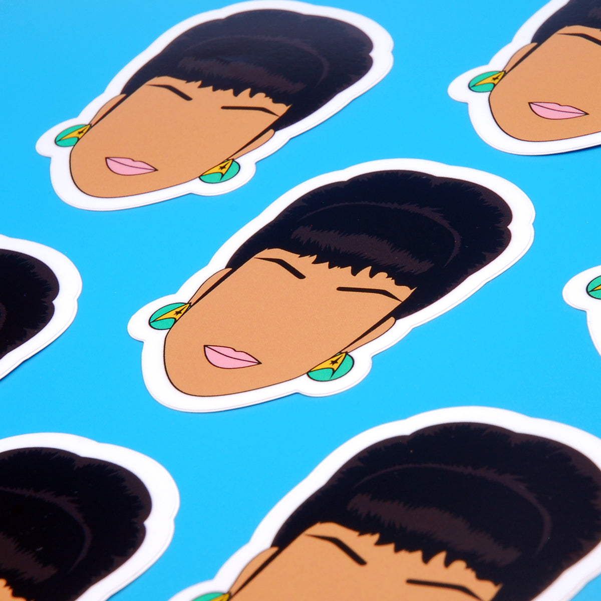 Star Trek Lieutenant Uhura Vinyl Stickers, On blue background