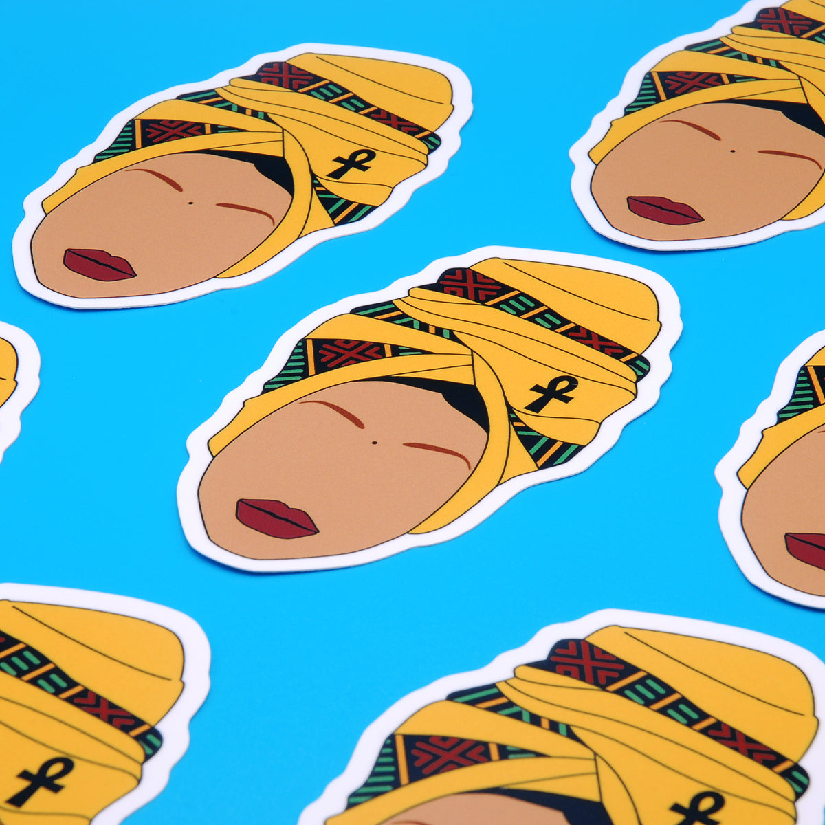 Erykah Badu Vinyl Stickers, On blue background