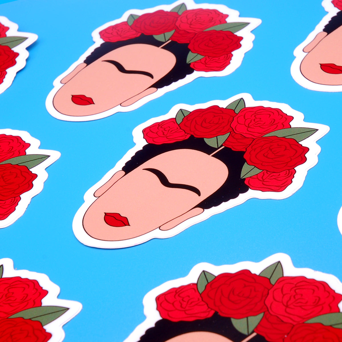 Frida Kahlo Vinyl Stickers, On blue background