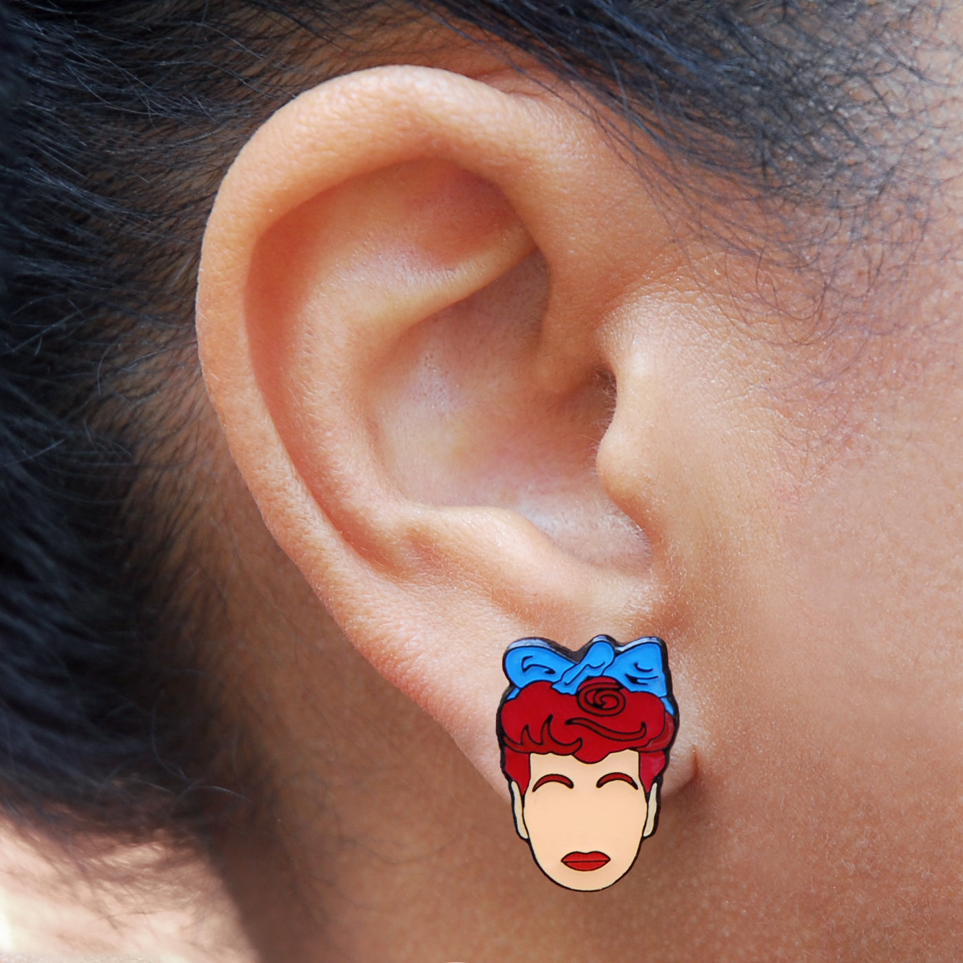Lucille Ball Earrings, On model