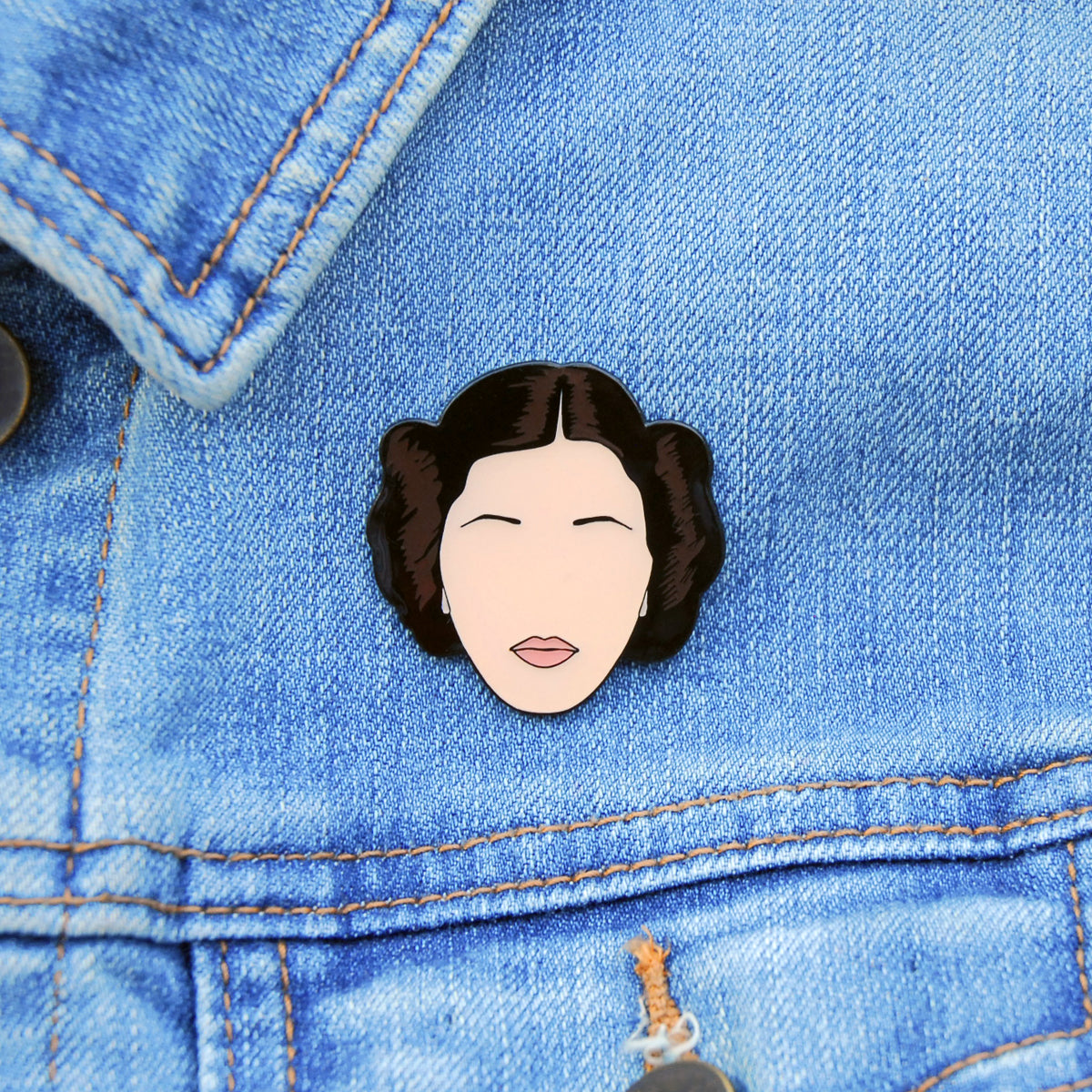Star Wars Princess Leia Lapel Pin, On jean jacket