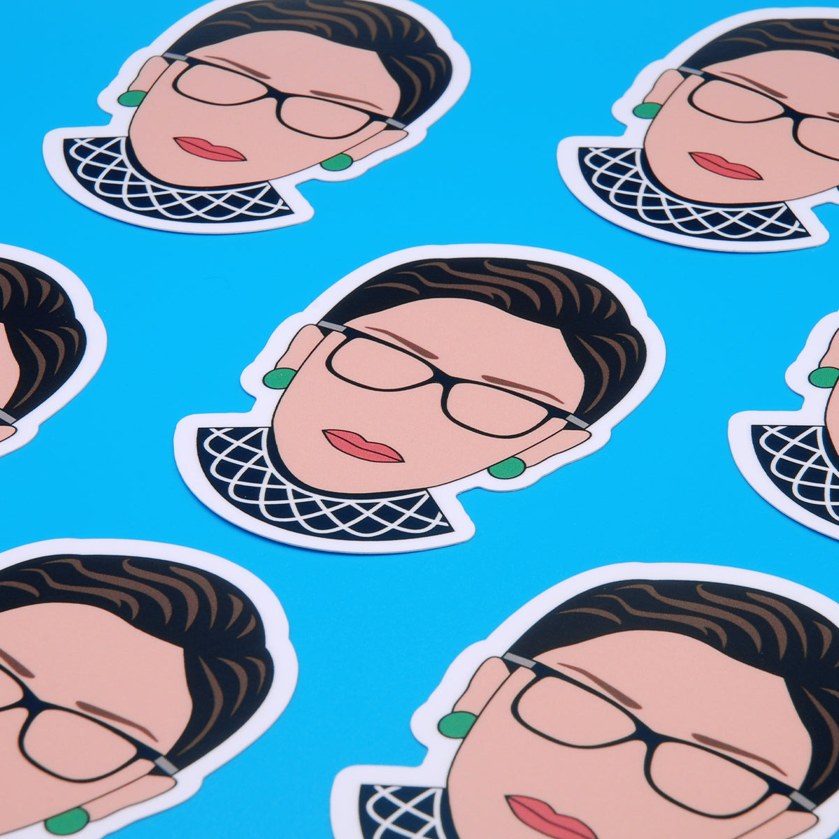Ruth Bader Ginsburg Vinyl Stickers, On blue background