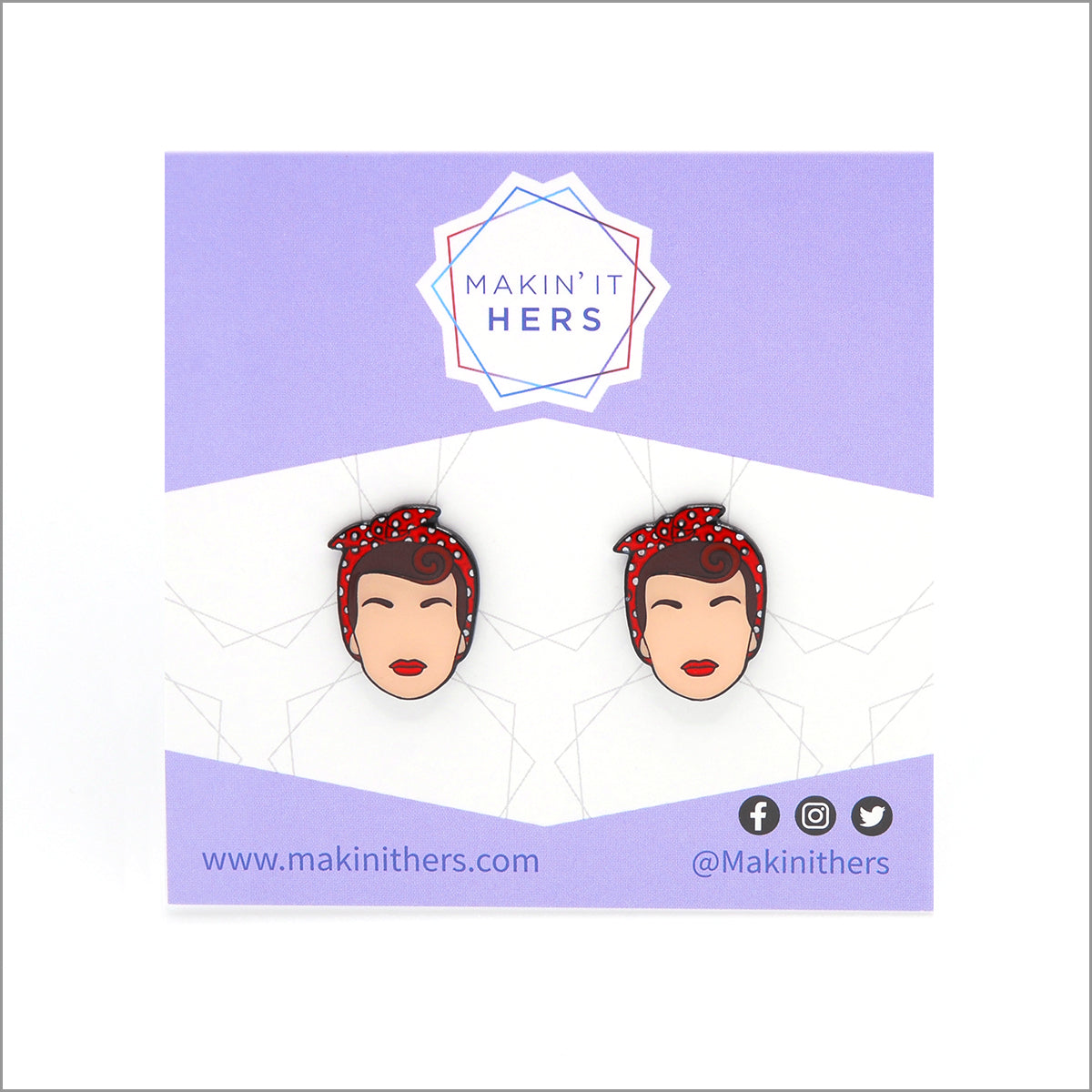 Rosie the Riveter Earrings, On backing card