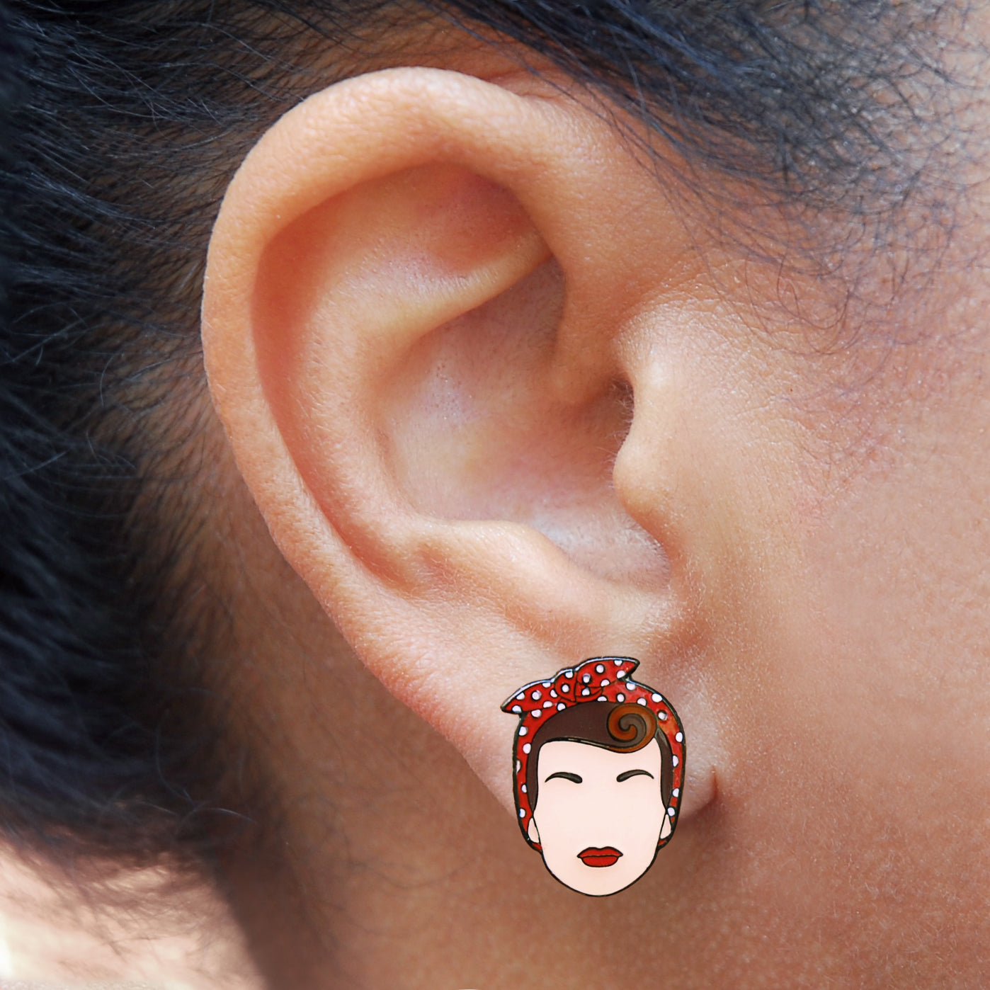 Rosie the Riveter Earrings, On model