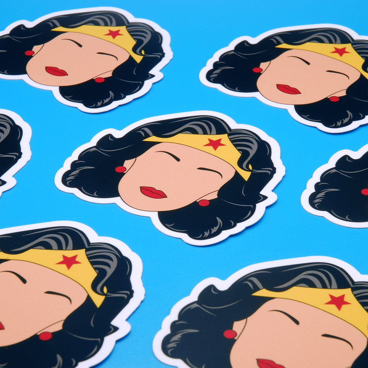 Wonder Woman Vinyl Stickers, On blue background